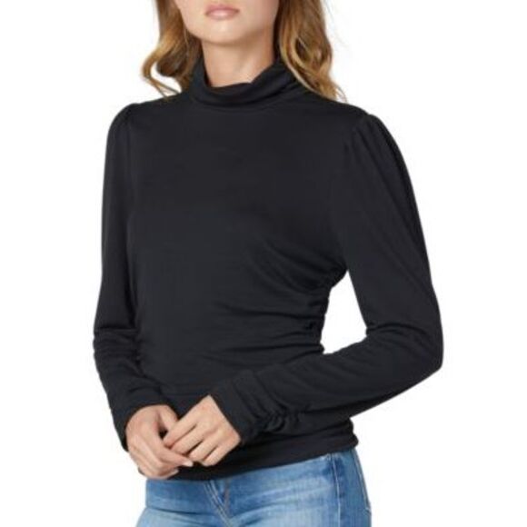 Joe's Jeans Laurel Ruched Turtleneck Top In Jet Black - L - Picture 1 of 3